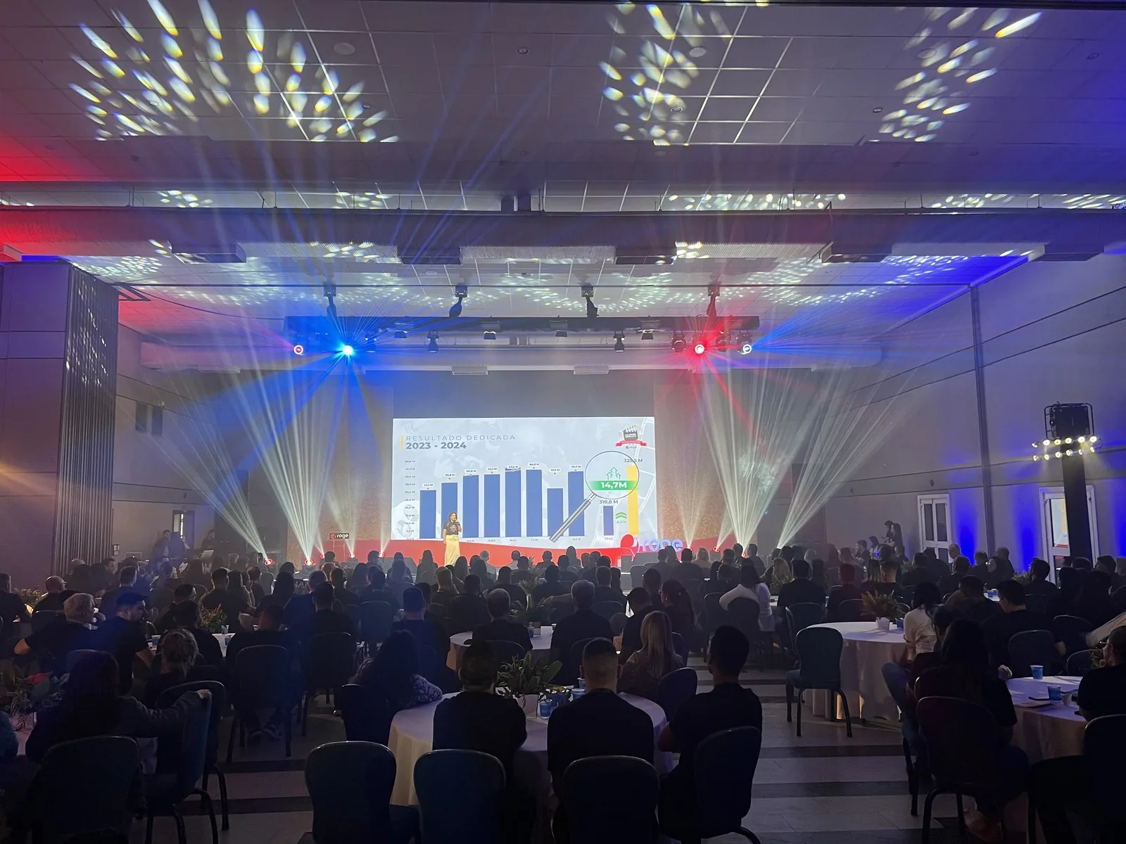 Iluminação cênica em evento corporativo